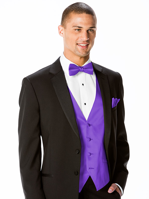 Modern Solid Vest with Narrow Stripe Bow Tie and Pocket Square