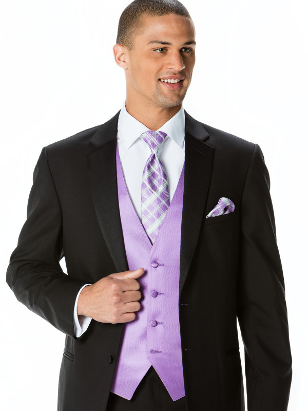 Modern Solid Vest with Solid Plaid Windsor Tie and Pocket Square