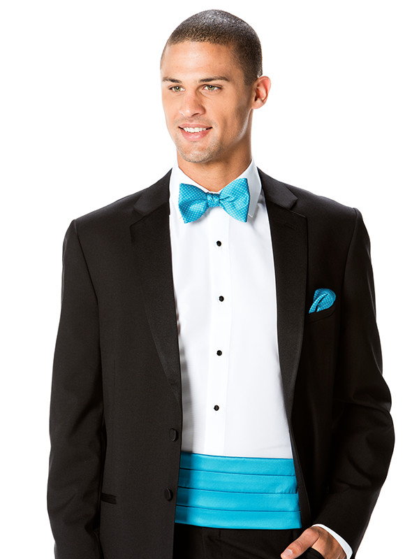 Solid Cummerbund with Modern Dot Bow Tie and Pocket Square