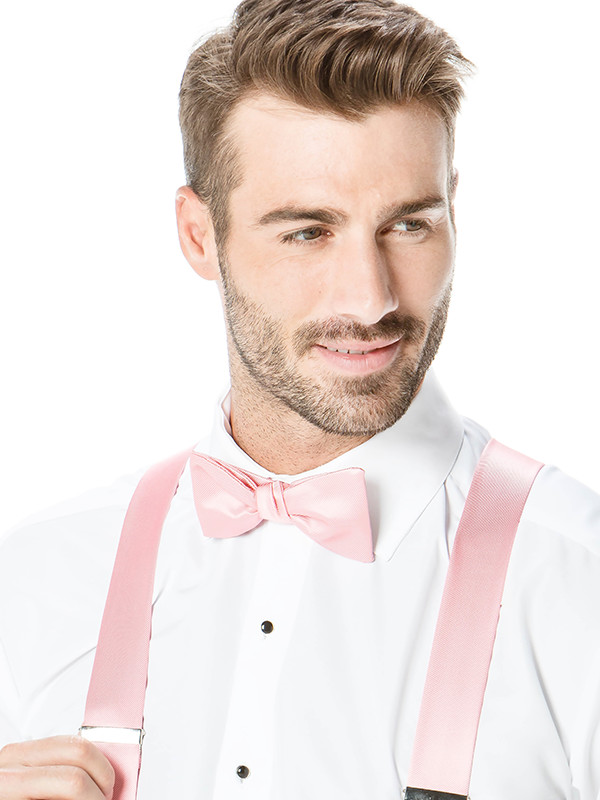 Modern Solid Hand Knot Bow Tie with Solid Suspenders