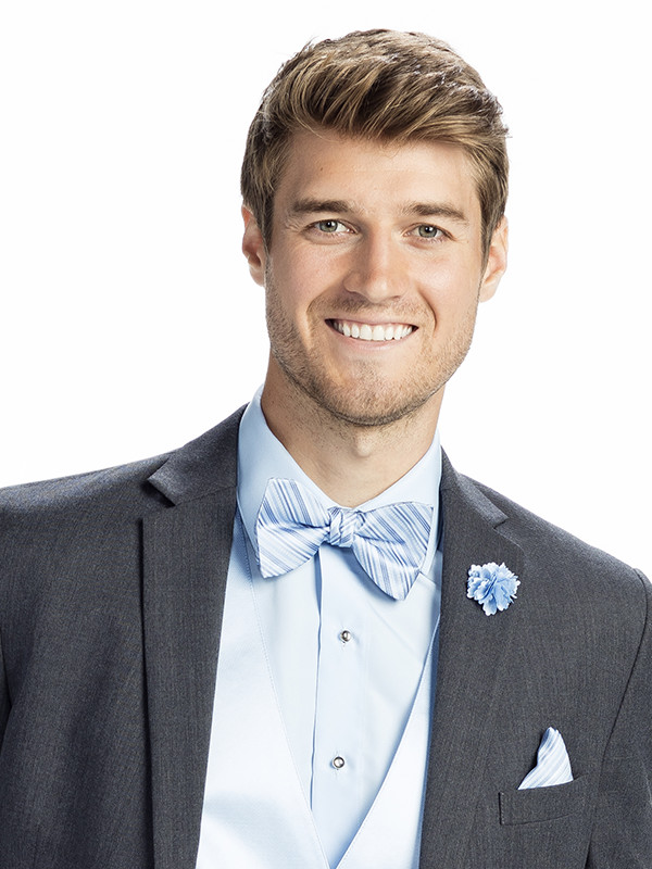 Tonal Stripe Bow Tie and Pocket Square with Solid Vest and Lapel Pin